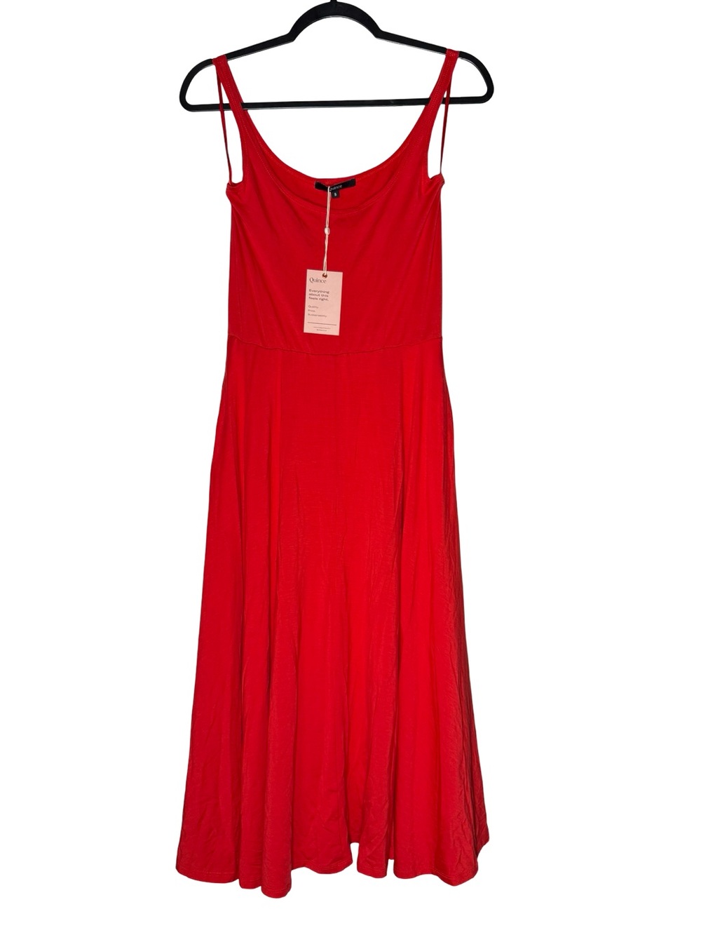 Quince Tencel Jersey Fit & Flare Midi Dress Red Scoop Neck Stretch Small NWT
